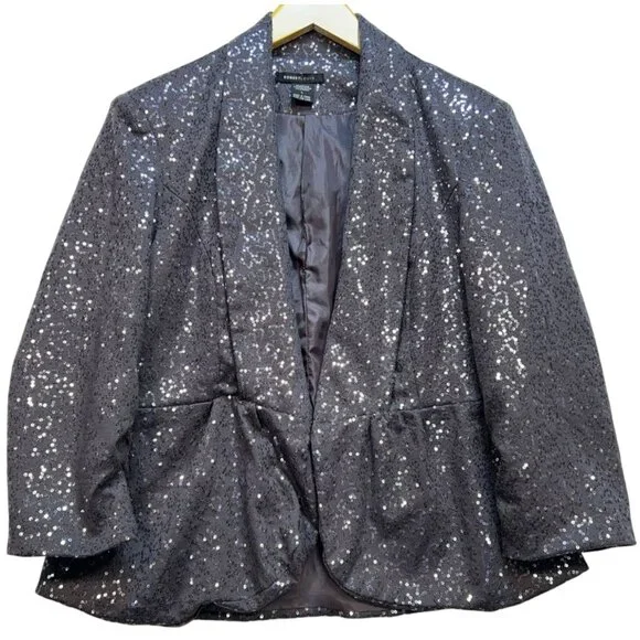 Robert Louise Women's Open Front Cardigan Sequin Blazer Long Sleeve Size L Gray - Picture 1 of 11